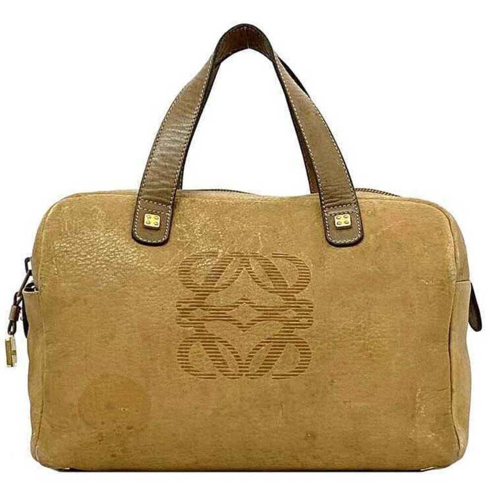 Loewe Boston Bag Beige Brown Anagram Handbag Leather Zipper Logo
